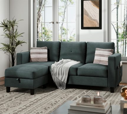 Sectional Sofas Couches for Living Room, L Shaped Couch with Storage Sofa Set, Small Couches for Small Spaces with Movable Ottoman, Dark Grey