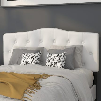 Cambridge Tufted Upholstered Headboard for Full Size Bed, Contemporary Fabric Tufted Headboard with Adjustable Height, White