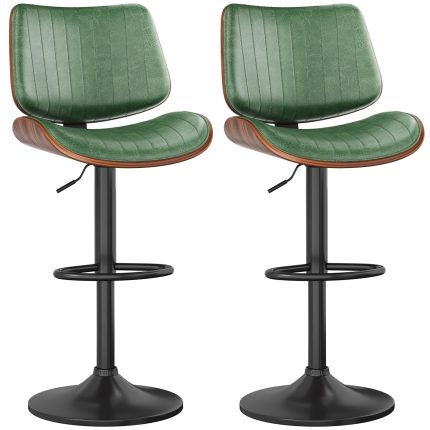 Bar Stools Set of 2, Bar Stools for Kitchen Island with Bentwood Back and Leather Seat, Swivel Barstools for Kitchen Counter, Bar, Green
